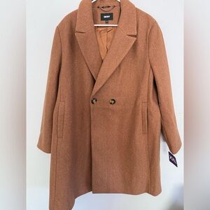 DKNY Double-Breasted Pea Coat in Camel Brown